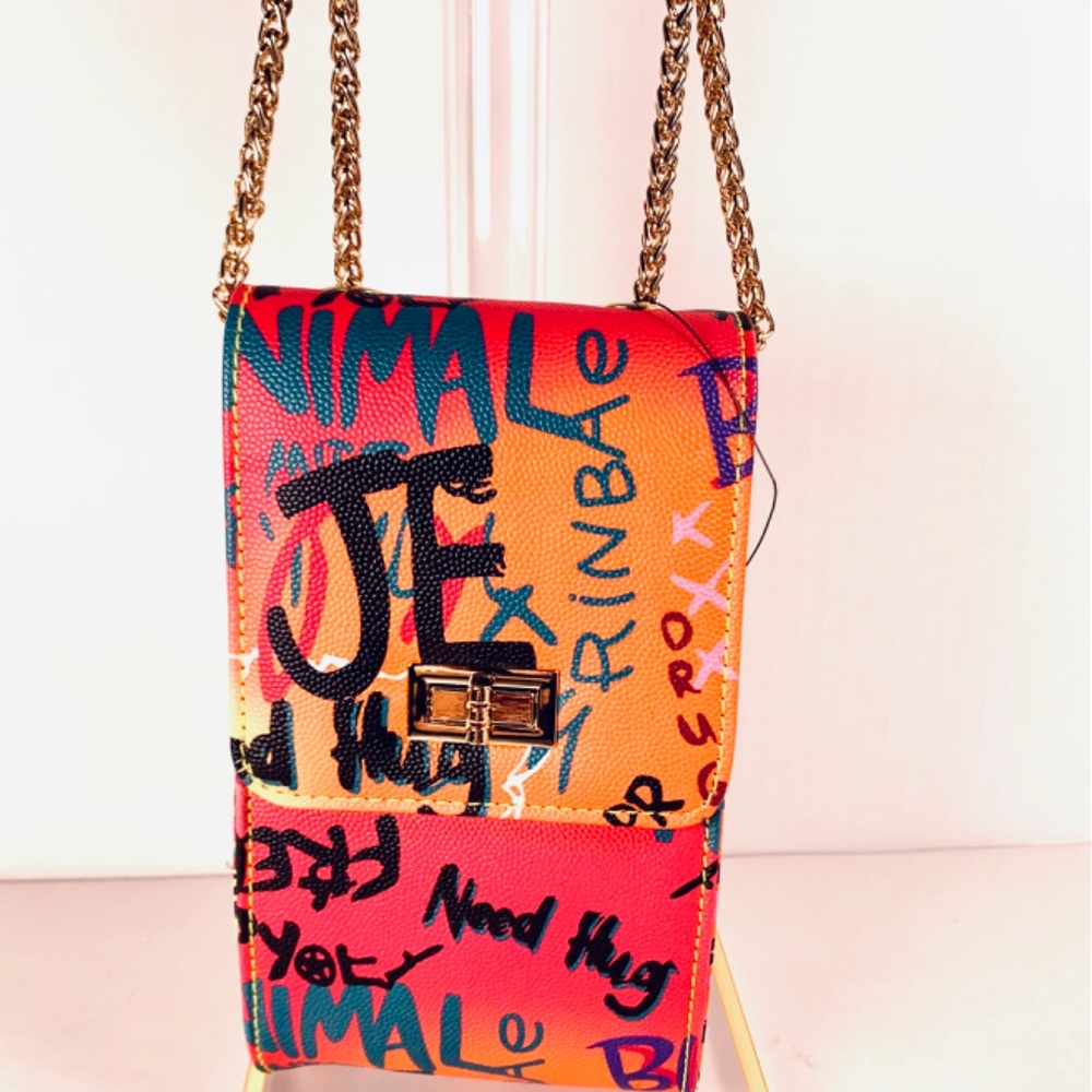 Hello 3AM graffiti streetwear gold tone chain pink blue orange black crossbody - Picture 9 of 16